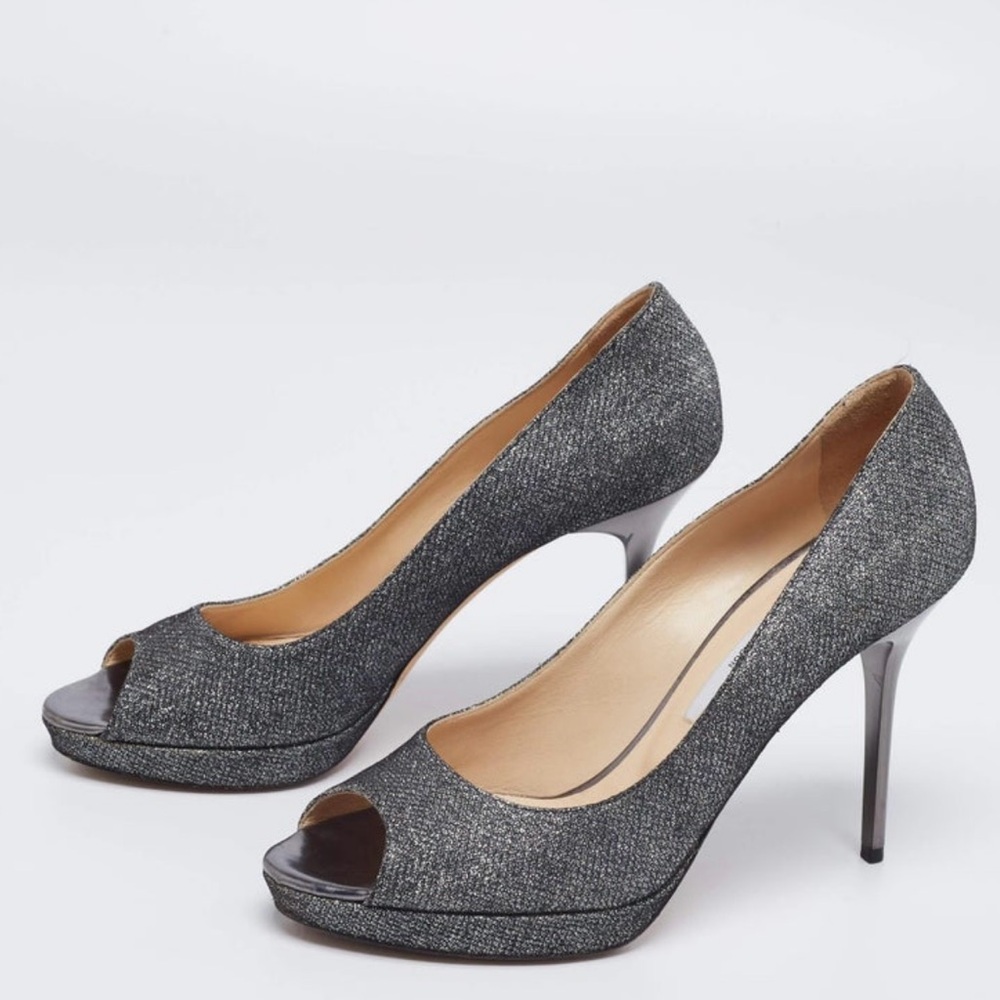 Jimmy Choo Stiletto Luna Pump in Anthracite Glitter Size 37.5 Hollywood Glam